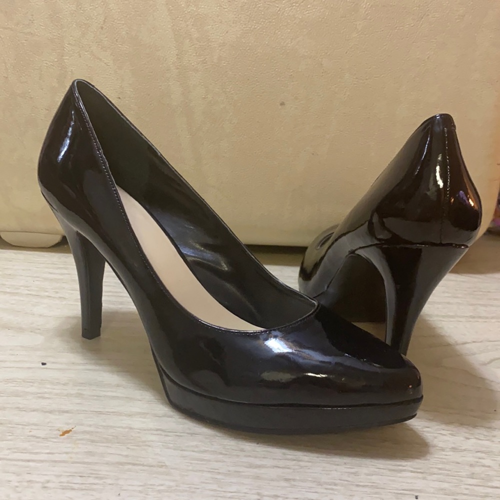 Nine West Plateau Black Patent Leather Stiletto Platform Pumps Heels